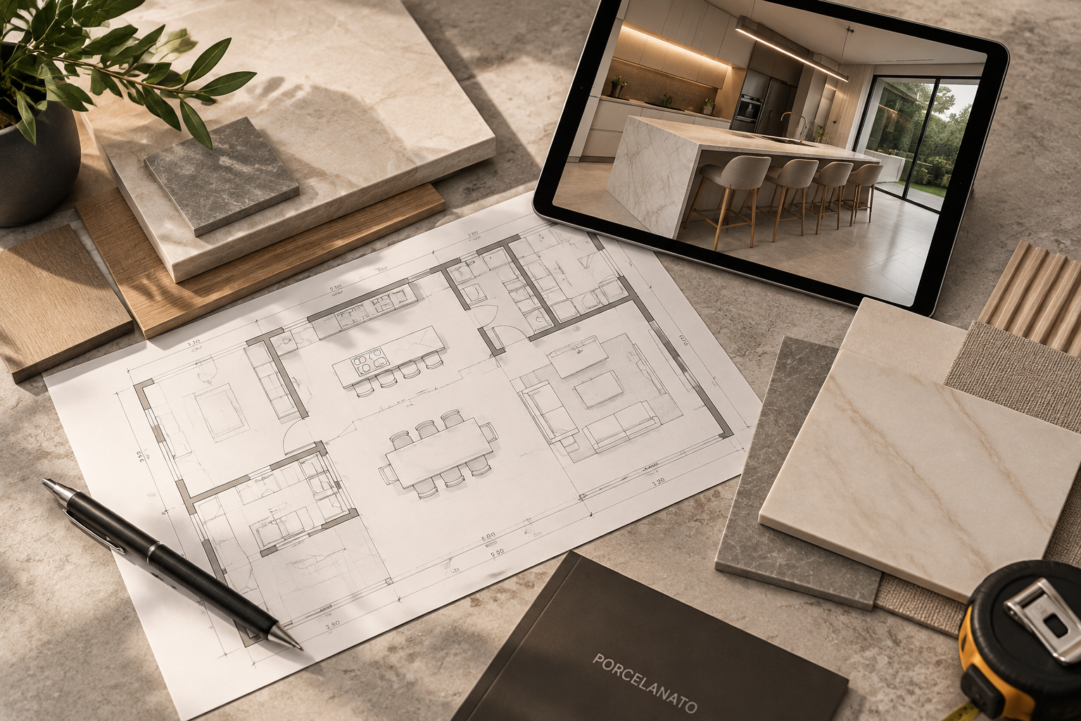 Projeto digital de um ambiente em porcelanato