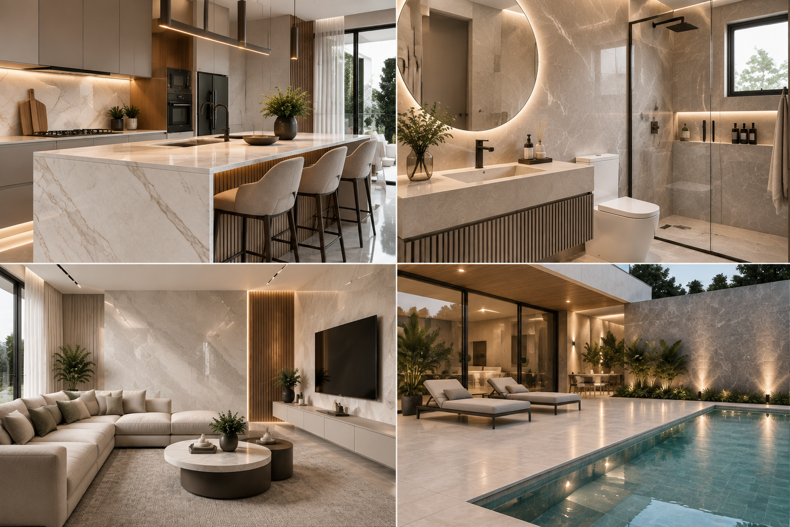 Móveis, peças e estruturas diversas feitas em porcelanato